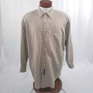 Vintage Tommy Hilfiger Mens Size 16.5 Long Sleeve Tan Plaid Button Front Shirt